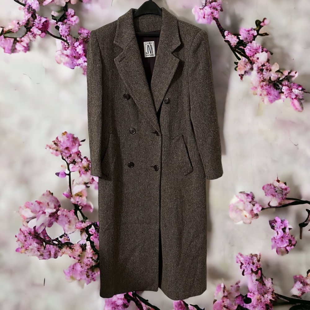 Jones New York Vintage Double Breasted Wool Trench Coat Size XL Great Condition
